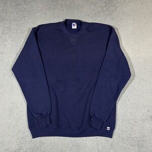 Vintage Russell Athletic Blank Crewneck Sweatshirt Navy Blue Men's XL USA #2429